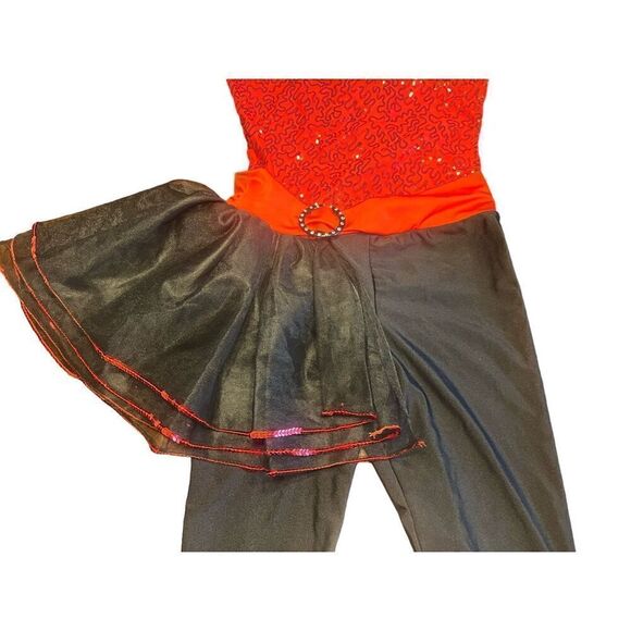 Revolution dance wear jazz tap medium adult red black sequins tulle outfit - Picture 3 of 5